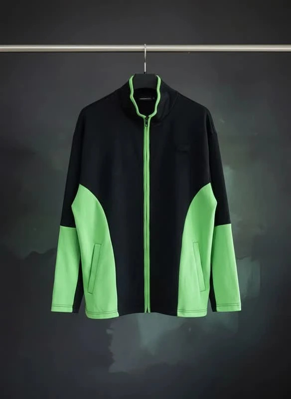 ژاکت ورزشی زیپدار مشکی-سبز نئونی – Black & Neon Green Zip-Up Track