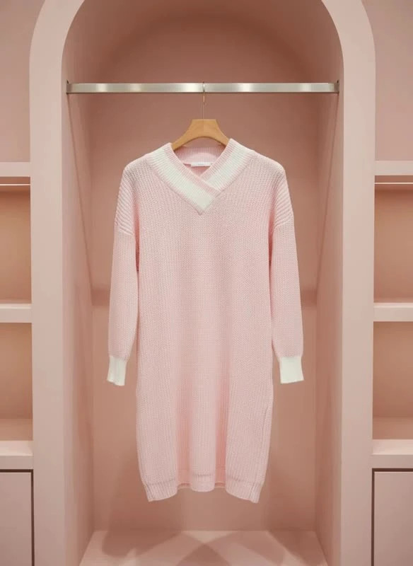 پیراهن بافت زنانه یقه هفت مدل “Soft Pink Knit”