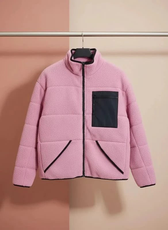 کاپشن تدی زنانه زیپ‌دار مدل “Pink Cozy”