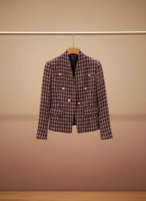 کت زنانه چهارخانه دکمه طلایی مدل “Paris Tweed”