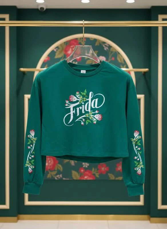 سویشرت کراپ زنانه طرح گل مدل “Frida Bloom”
