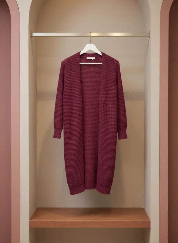 مانتو بافت جلو باز زنانه مدل “Burgundy Cozy Cardigan”
