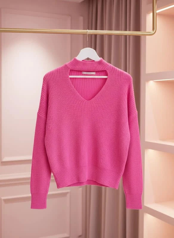 پلیور زنانه صورتی مدل “Pink Blossom Knit Sweater”