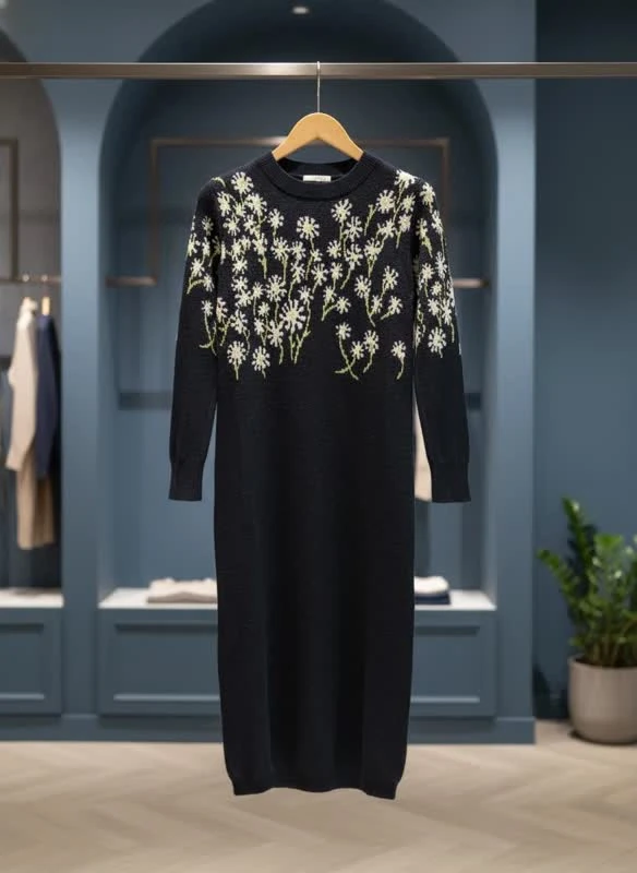 پیراهن بافت زنانه مدل “Midnight Blossom Knit Dress”