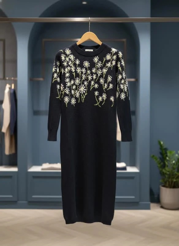 پیراهن بافت زنانه مدل “Midnight Blossom Knit Dress”