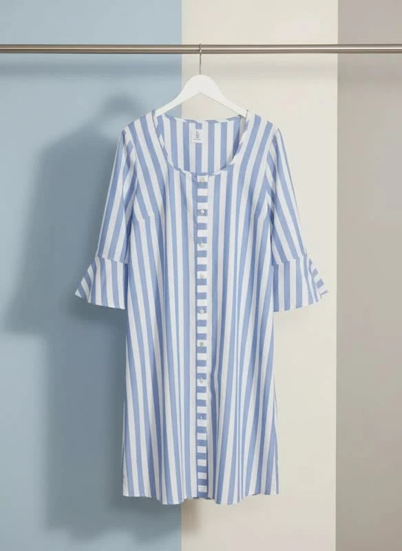 پیراهن راهراه زنانه مدل “Sky Stripe Button Dress”