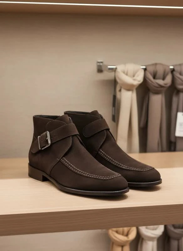 نیمبوت زنانه مدل Brown Buckle Elegant