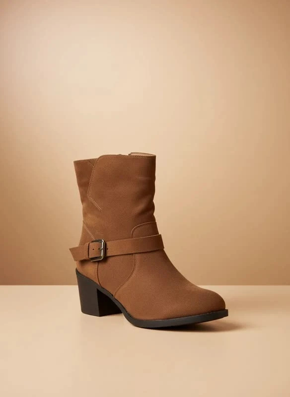 نیمبوت زنانه زیبدار مدل Brown Buckled Heel