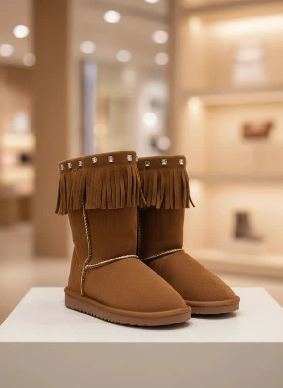 بوت جیر منگولهدار زنانه مدل Brown Fringe Chic
