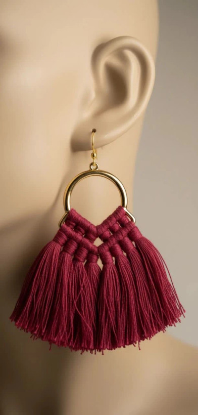 گوشواره زنانه مدل Boho Macrame Tassel Hoop