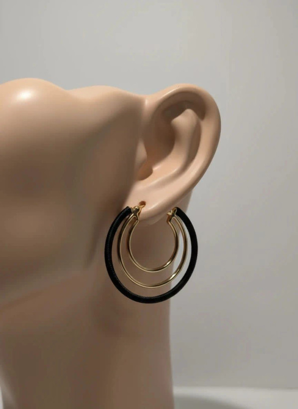 گوشواره زنانه مدل Layered Black & Gold Hoop