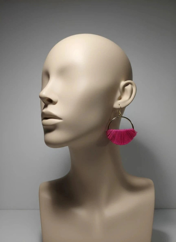 گوشواره زنانه مدل Pink Tassel Hoop