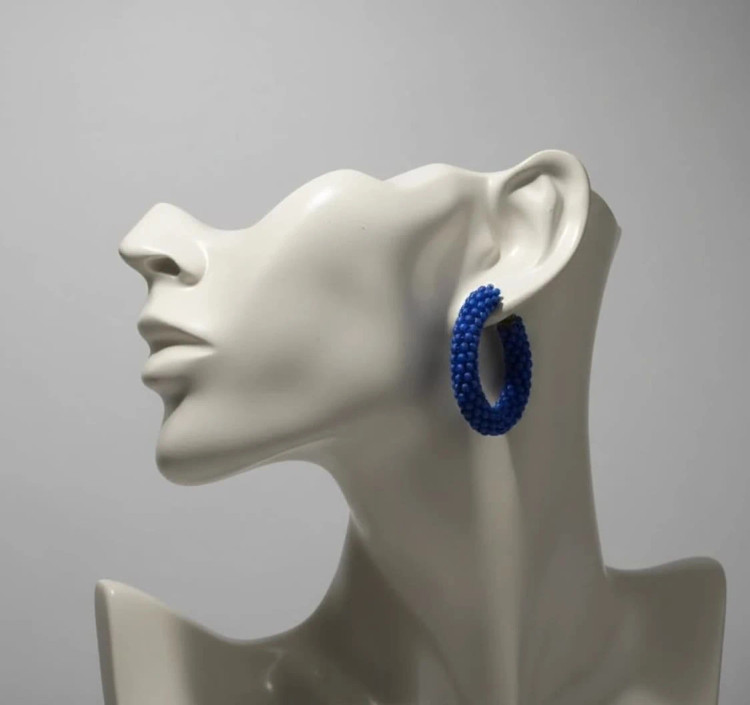 گوشواره زنانه مدل Royal Blue Beaded Hoop