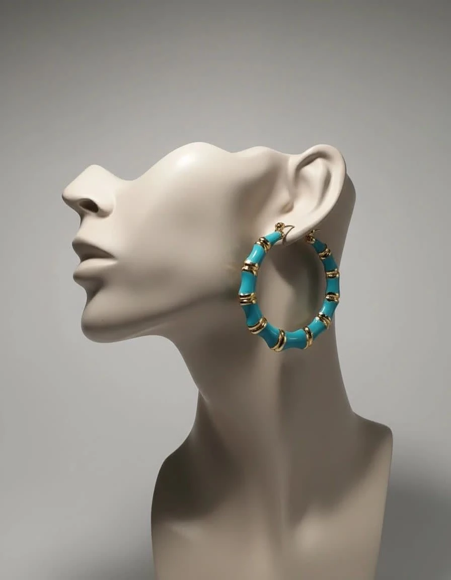 گوشواره زنانه حلقهای مدل Turquoise Beaded Hoop