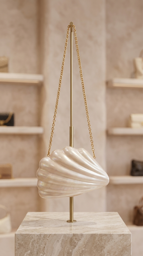 کیف مجلسی صدفی سفید با زنجیر طلایی - White Shell Clutch Bag with Gold Chain