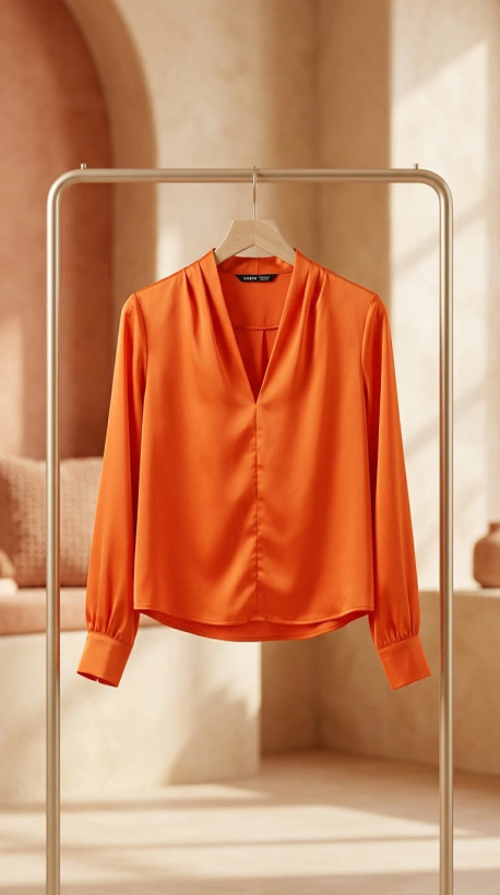 بلوز زنانه نارنجی یقههفت دراپه – Orange Draped V‑Neck Blouse