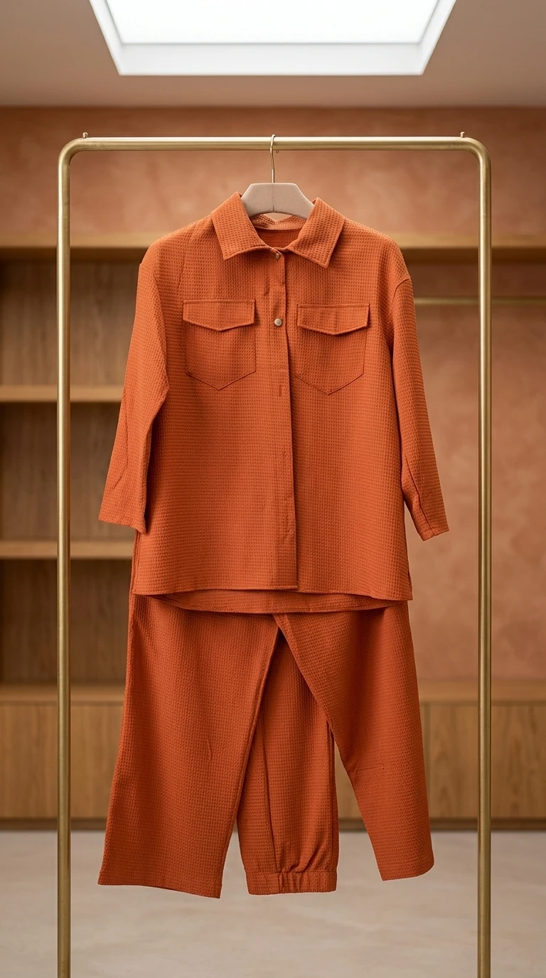 ست دو تکه زنانه آجری بافت‌دار – Textured Rust Two‑Piece Set