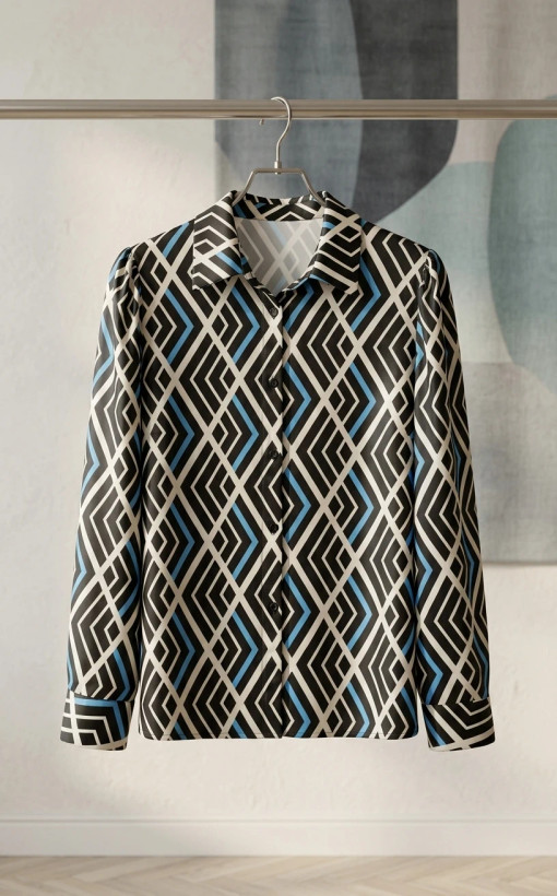 شومیز زنانه هندسی مشکی‑آبی – Geometric Black & Blue Women’s Shirt