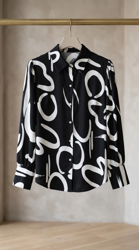 شومیز زنانه مشکی طرح آبستره – Abstract Black Women’s Shirt
