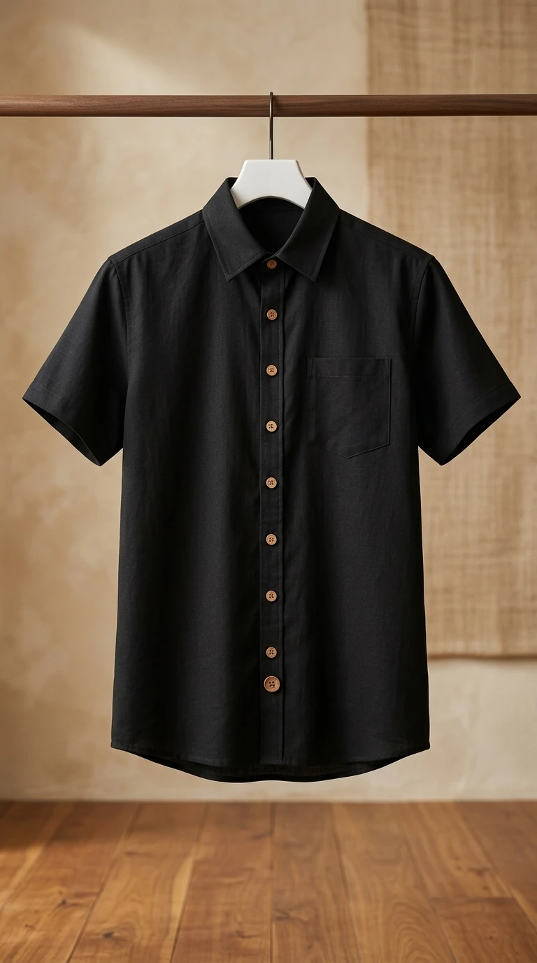 پیراهن و شلوارک زنانه مشکی آستین‌کوتاه – Black Short-Sleeve Men’s Shirt