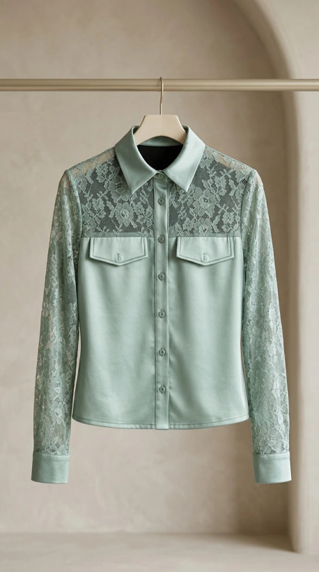 شومیز زنانه سبز پاستلی گیپوری – Pastel Green Lace Women’s Blouse