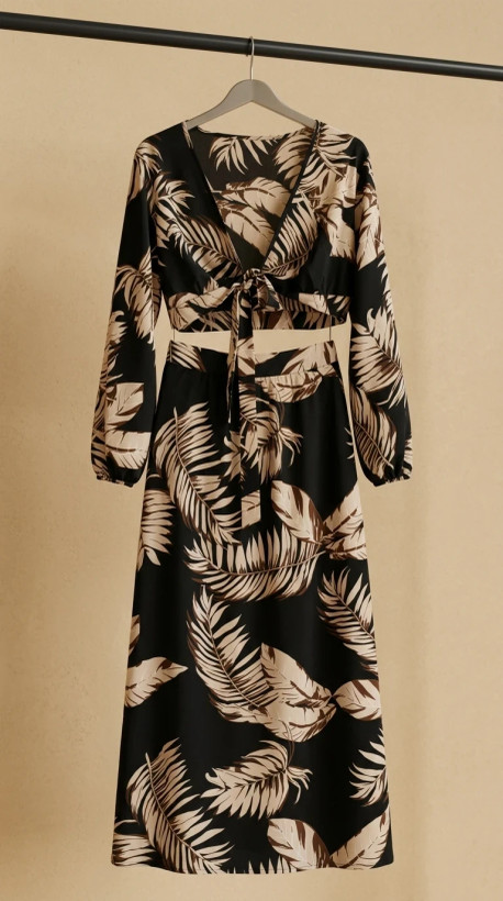 شومیز زنانه مشکی طرح برگی کرم – Black & Cream Leaf Women’s Blouse