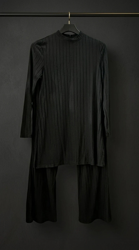 ست دوتکه زنانه مشکی ریبد (Black Ribbed Two‑Piece Set)