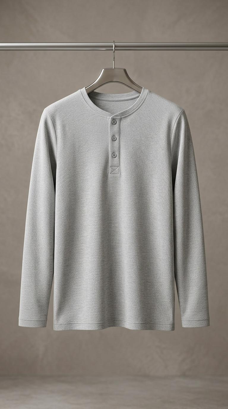 آستین بلند خاکستری یقه دکمهدار (Henley Shirt