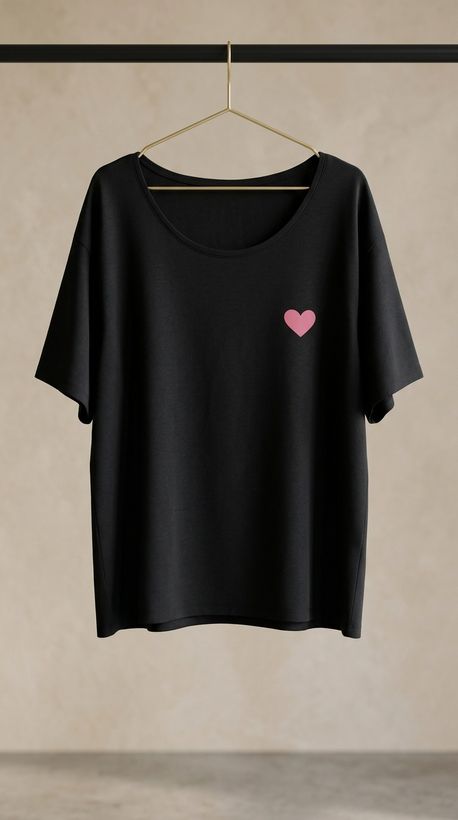 تیشرت مشکی با طرح قلب صورتی (Black T‑Shirt with Pink Heart Print)