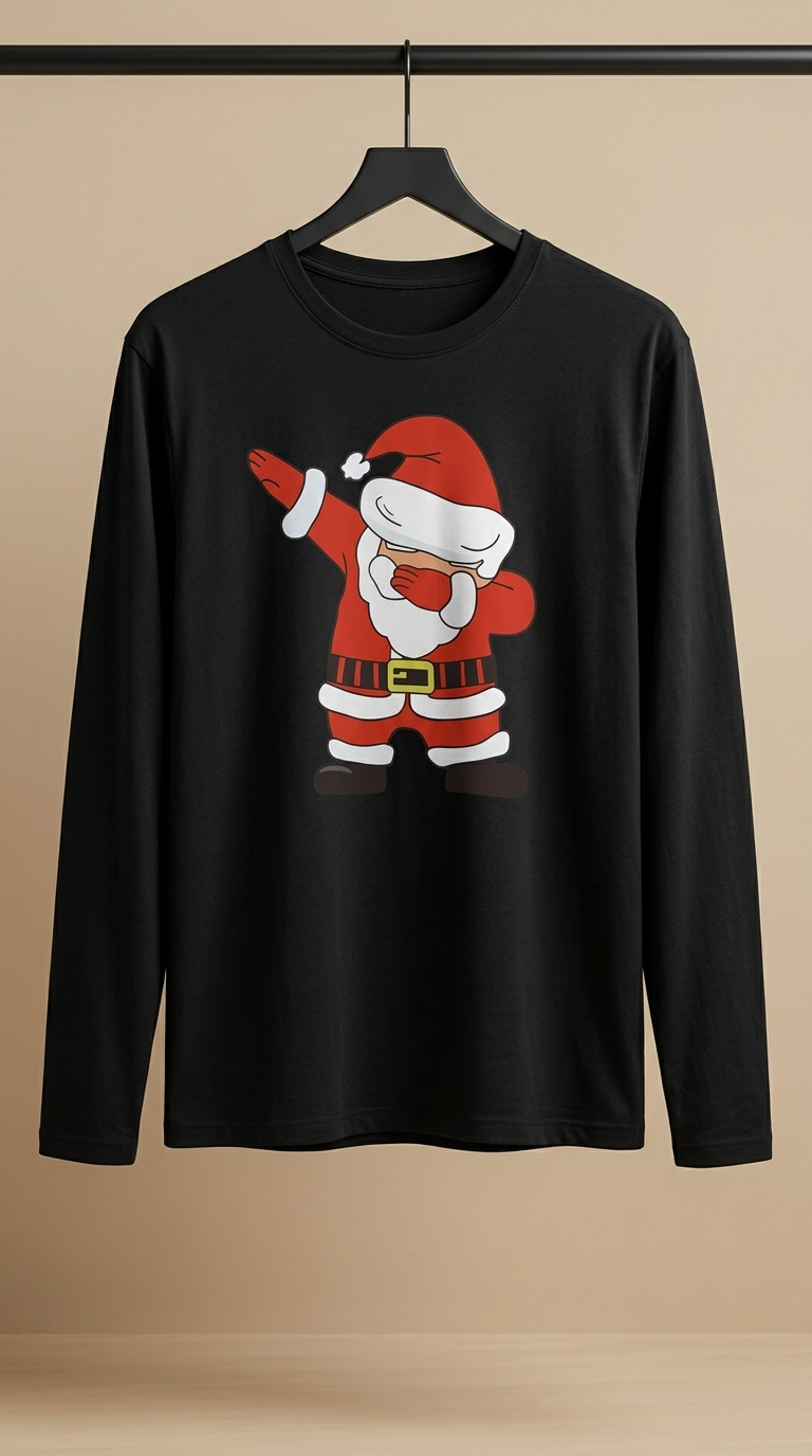 تیشرت مشکی آستین‌بلند با طرح بابانوئل دَب (Dabbing Santa)