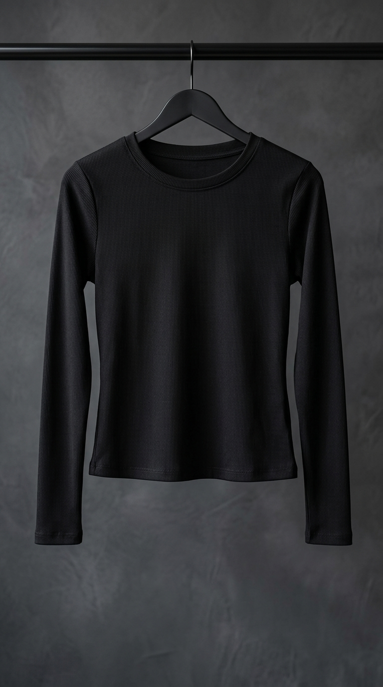 تیشرت/بلوز آستین‌بلند ریبد مشکی (Black Ribbed Long‑Sleeve Top)