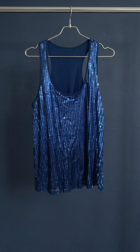 تاپ پولکی سورمهای (Navy Blue Sequin Sleeveless Top)
