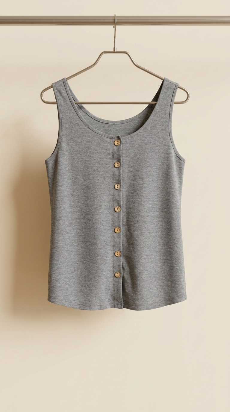 تاپ طوسی دکمه‌دار زنانه (Grey Button‑Front Tank Top