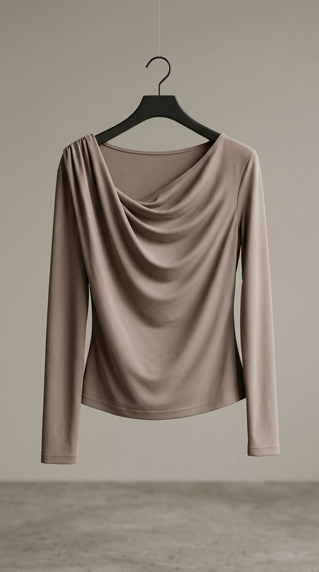 بلوز آستینبلند با یقه دراپه (Draped Cowl‑Neck Long Sleeve Top)