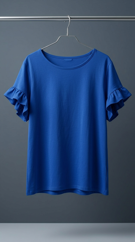 تیشرت زنانه آستینکوتاه با چین روی آستین (Royal Blue Ruffle Sleeve T‑Shirt)