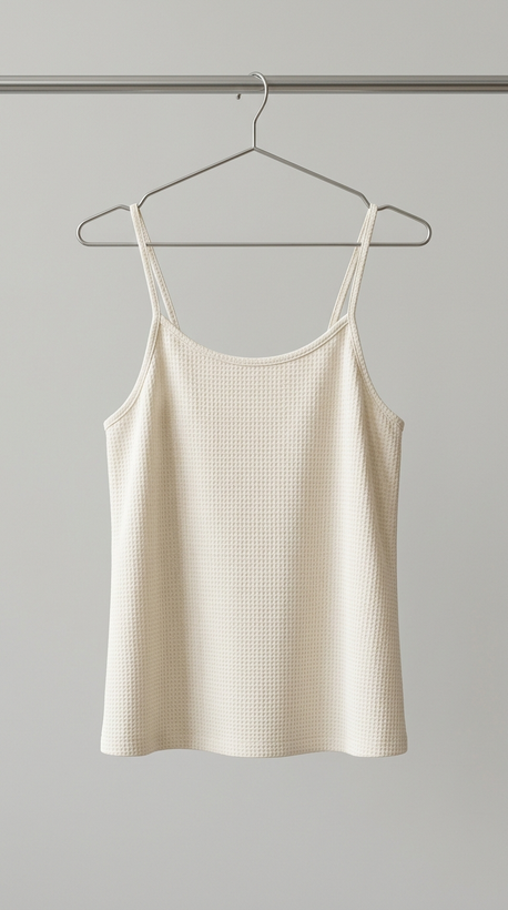 تاپ زنانه کرمی بندی با بافت ریز (Cream Textured Spaghetti‑Strap Tank Top)