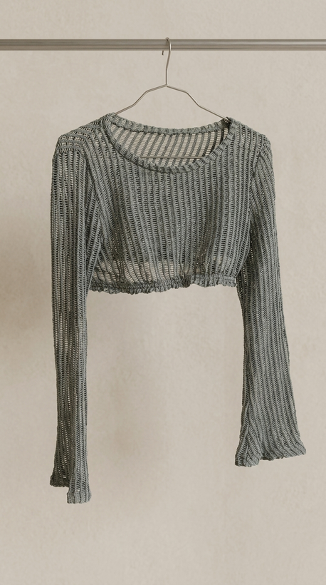 بلوز کراپ آستینبلند بافت باز طوسی (Grey Open‑Knit Cropped