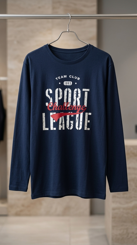 تیشرت سرمهای آستینبلند چاپ SPORT LEAGUE – Navy Sport League Long‑Sleeve Tee