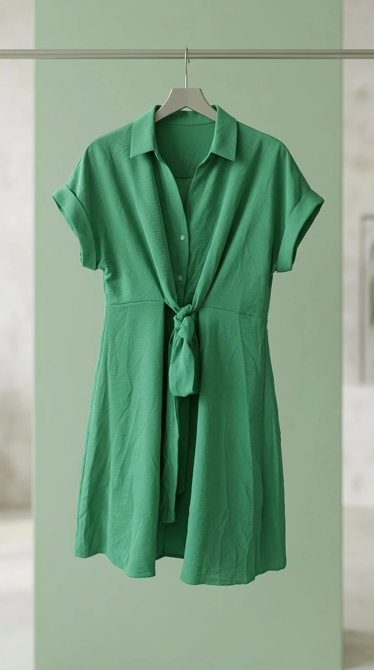 شومیز/تونیک زنانه سبز گره‌ای جلو – Green Front‑Tie Shirt Tunic