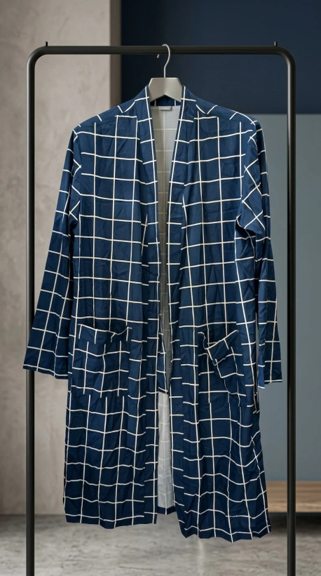 مانتو زنانه سرمهای چهارخانه مینیمال – Navy Checkered Minimal Women’s Manteau
