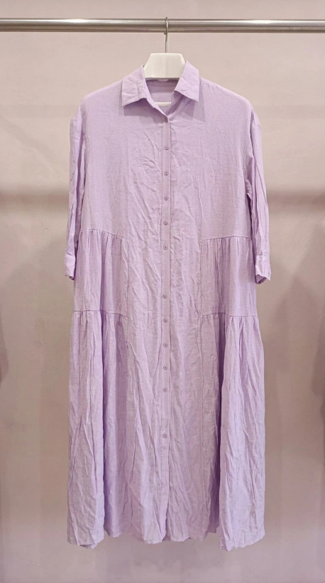 تونیک/پیراهن زنانه یاسی روشن دکمهدار – Light Lilac Button‑Down Tiered Dress
