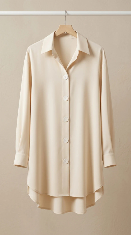 شومیز کرم آزاد زنانه – Oversized Cream Button‑Down Blouse