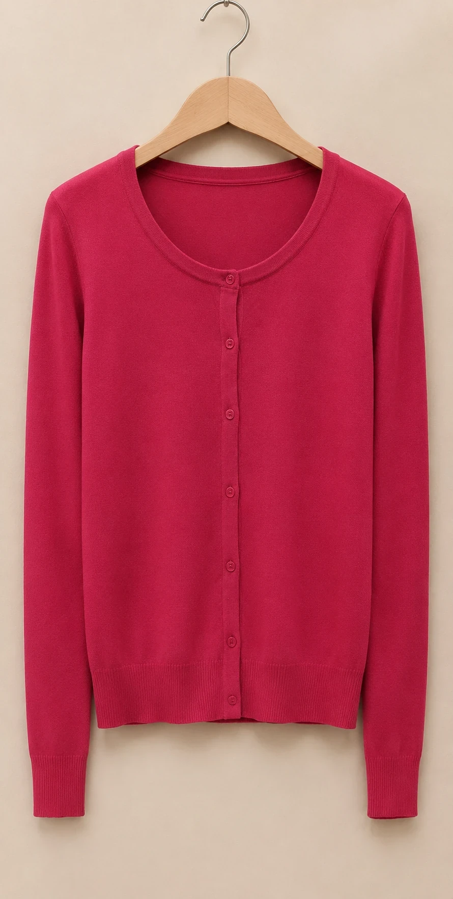 ژاکت ظریف دکمه‌دار سرخابی – Magenta Fine-Knit Button-Down Cardigan