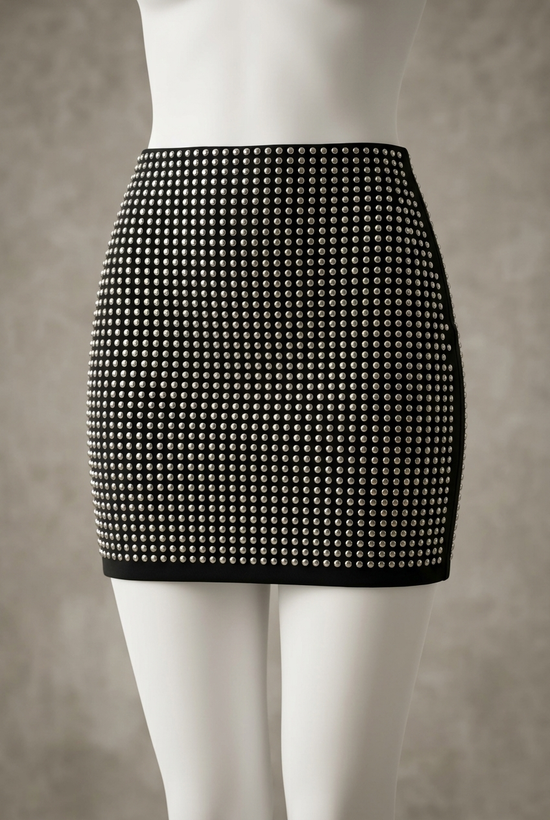 دامن کوتاه مشکی میخدار – Black Studded Mini Skirt