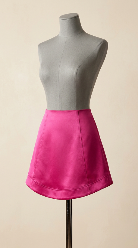 دامن کوتاه ساتن صورتی فوشیا – Fuchsia Pink Satin Mini Skirt