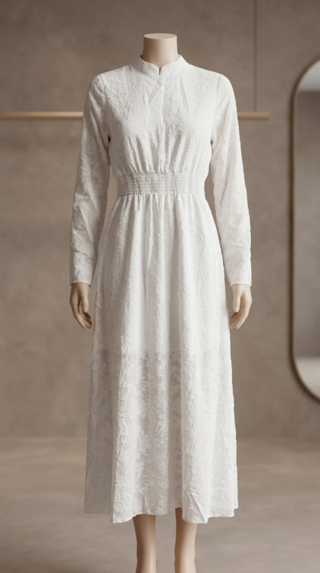 پیراهن ماکسی زنانه بافتدار سفید – White Textured Maxi Dress