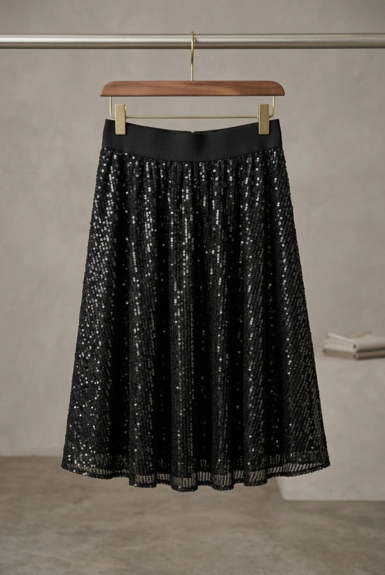 دامن پولکی مشکی مجلسی – Black Sequin Flare Skirt