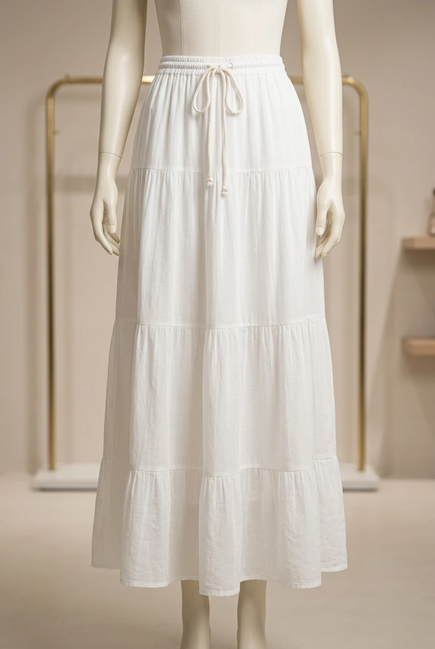 دامن ماکسی کلوش طبقاتی سفید – White Tiered Maxi Skirt
