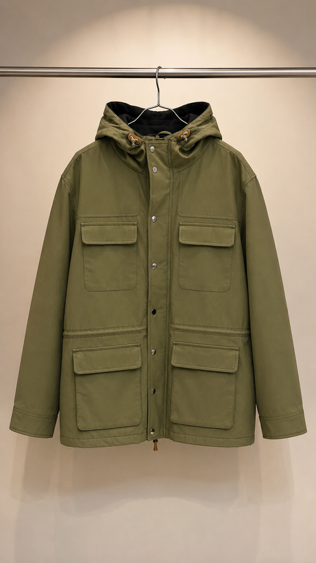 کاپشن/پارکای کلاهدار سبز زیتونی جیبدار (Olive Hooded Field Jacket / Parka)
