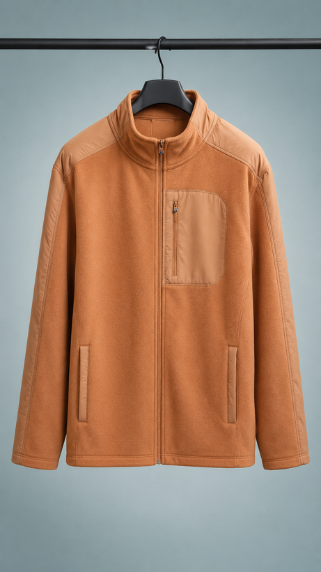 بالا پوش پلار زیپدار یقه ایستاده نارنجی (Camel Fleece Zip-Up Jacket)